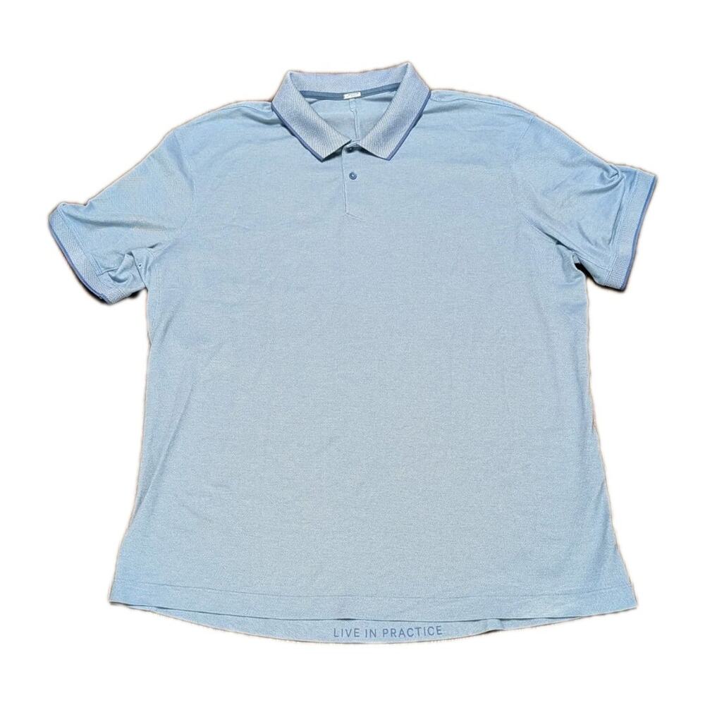 Lululemon Polo Men XL Light Blue Evolution Short Sleeve Vented Live In Practice